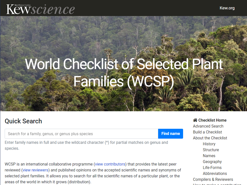 原種を調べる -World Checklist of Selected Plant Families (WCSP)